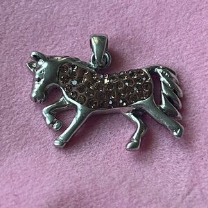 Sterling Silver Horse Pendant with‎ Brown Crystal  Accents